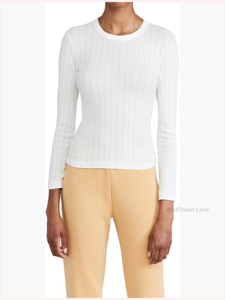 Pointelle Slim Fit Long Sleeve T-Shirt - Cotton Knit